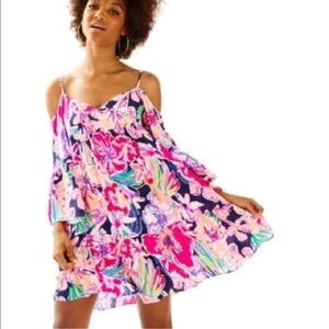 Lilly Pulitzer Alanna Dress Floral Bright Navy Tipping Point Womens Medium